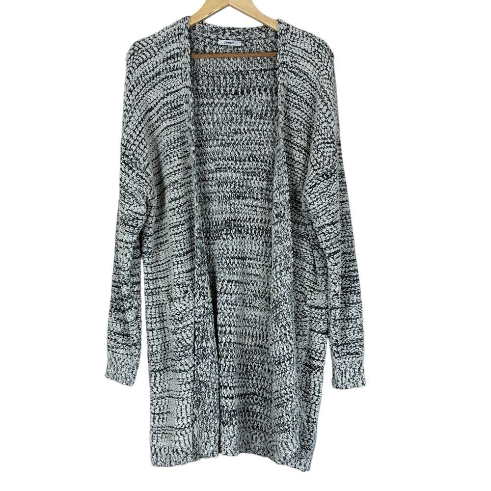 Jodifl Boucle Knit Cardigan Womens M Black Gray Open Front Minimalist Lagenlook